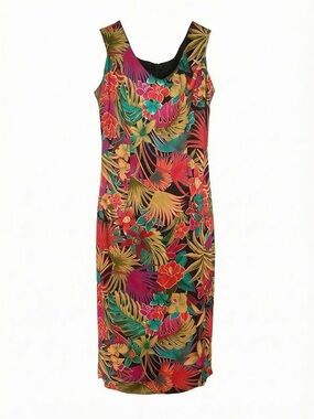 Tropical Floral Tank Midi Dress - Black Multi
